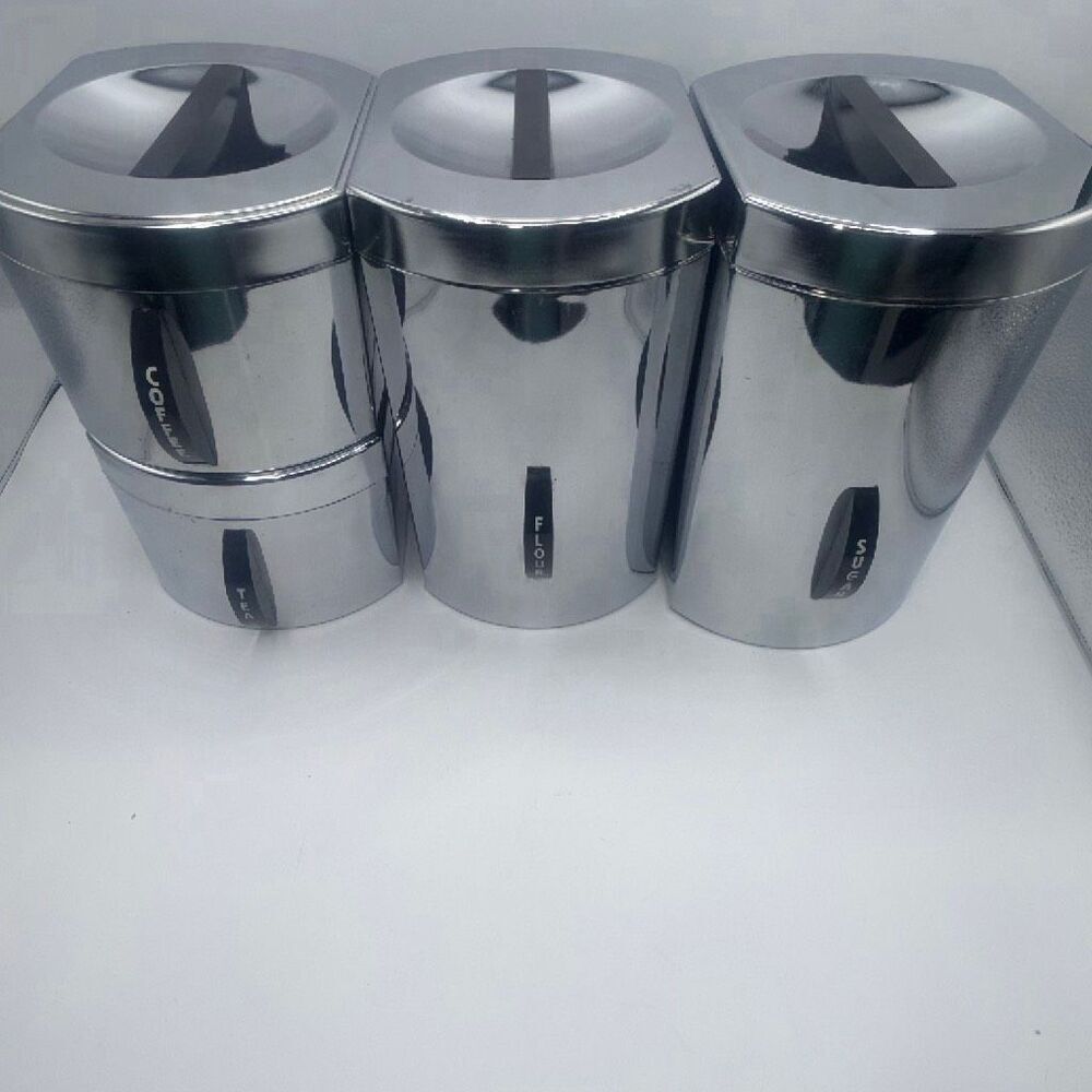 KROMEX Vintage MCM Tin Kitchen Canisters-Set of 4
